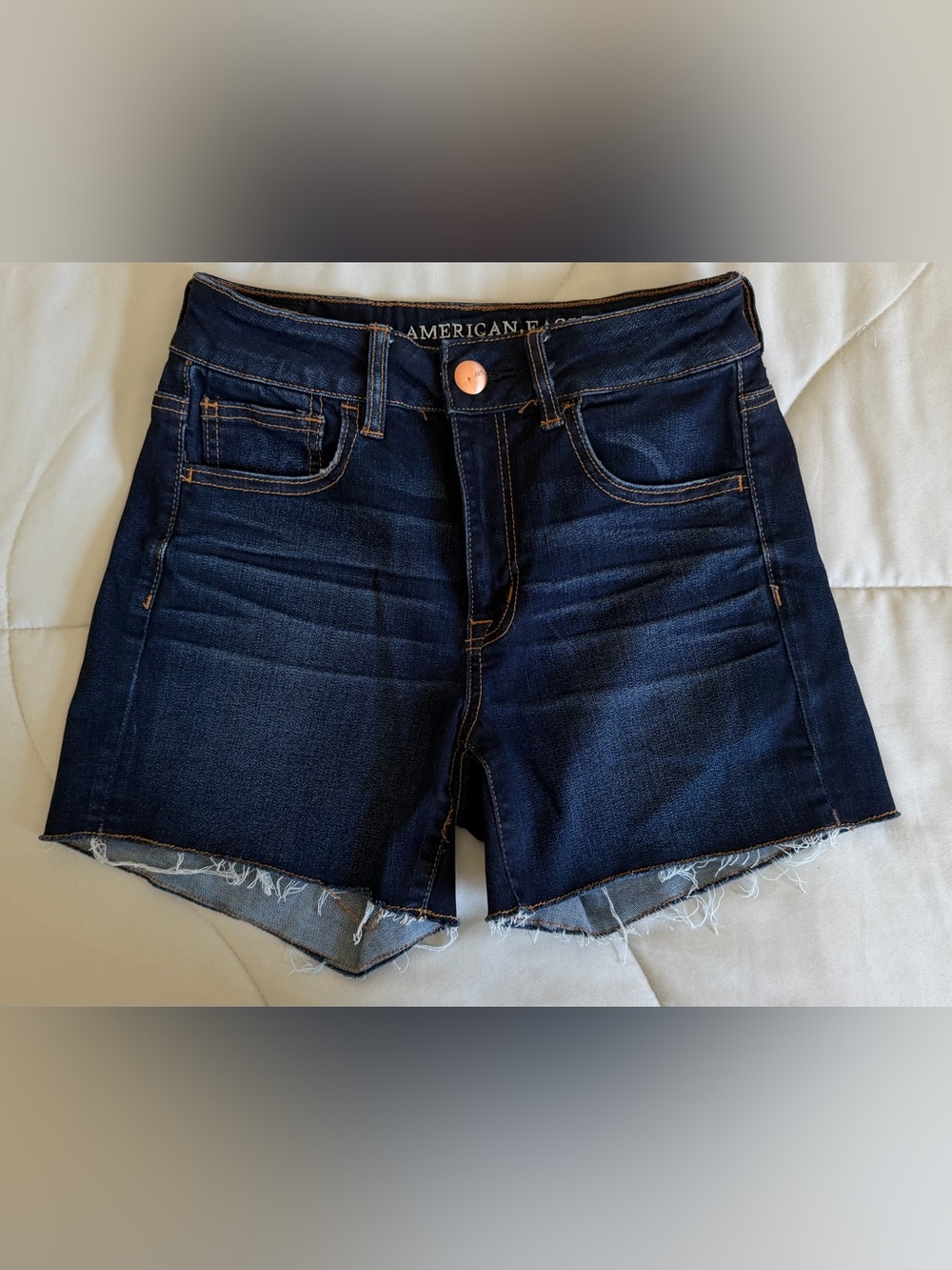 American Eagle Hi Rise Shortie Denim Shorts Size 4 Super Stretch Dark Wash